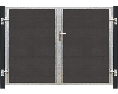 Doppeltor PLUS Futura rechts inkl. Pfosten schwarz 197 x 145 cm schiefergrau Doppeltor aus Holz mit Metallrahmen