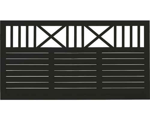 Vorgartenzaun PLUS Nostalgi 180 x 95 cm RAL 9005 schwarz Sichtschutzzaun mit horizontalen Streben und dekorativen Elementen