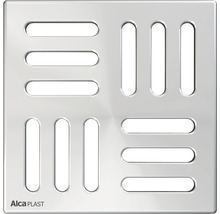 Quadratischer Ablaufdeckel aus Metall mit Schlitzmuster.