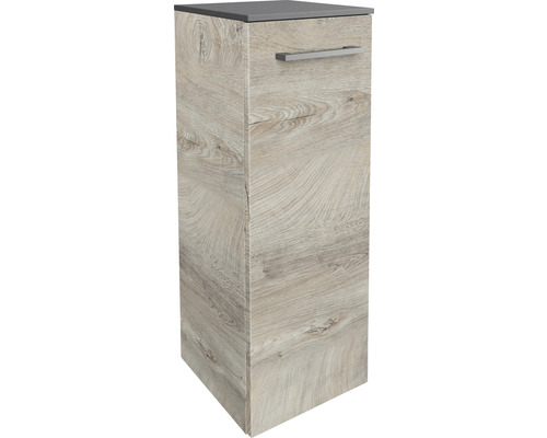Midischrank Oxford 82,2 x 30,2 x 32 cm Eiche natur Oak 2 Türen Hochschrank aus Holz mit Schublade für Badezimmer
