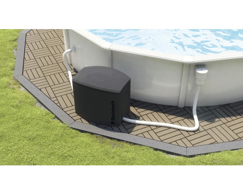 Pool mit Steinbach Filteranlage und Verbindungsschläuchen im Garten