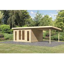 Gartenhaus Karibu Badeburg 3 inkl. Anbaudach 3,3 m 724 x 393 cm natur