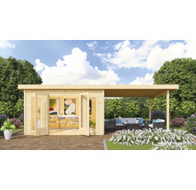 Gartenhaus Karibu Badeburg 3 inkl. Anbaudach 3,3 m 724 x 393 cm natur