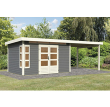Gartenhaus Karibu Kastorfa 7 inkl. Anbaudach 3,2 m 702 x 273 cm terragrau
