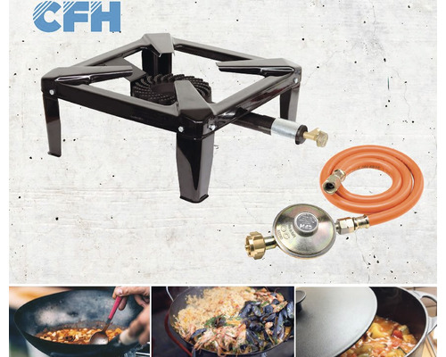 Gaskocher mit Gasschlauch und Druckminderer