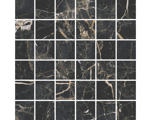 Feinsteinzeugmosaik Marquina gold poliert 29,7 x 29,7 cm Mosaikfliesen mit Marmoroptik für Wand- und Bodengestaltung