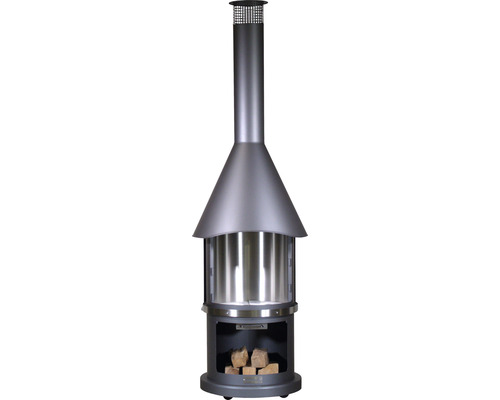 Buschbeck Holzkohlegrill Edelstahlkamin Melbourne Ø 65 cm H 230 cm dunkelgrau rund Gartenkamin aus Metall mit Holzfach