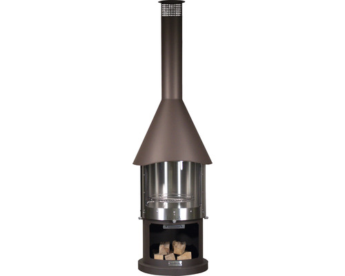 Buschbeck Holzkohlegrill Edelstahlkamin Melbourne Ø 65 cm H 230 cm braun rund Gartengrillkamin mit Holzlager