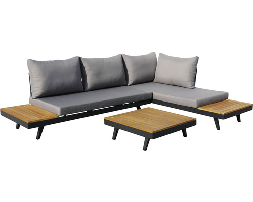 Gartenlounge-Set mit Ecksofa, Kissen und Tisch