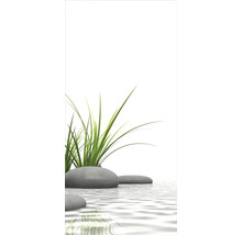 Dekoratives Arrangement mit Steinen, Wasser und Gras für eine ruhige Atmosphäre