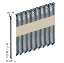 Streifennägel mit den Maßen 7,4 mm Kopfdurchmesser und 2,8 bis 3,1 mm Durchmesser