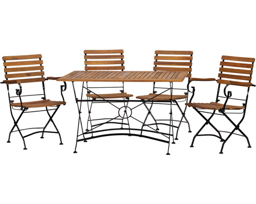 Gartenmöbelset acamp Linau 4 -Sitzer bestehend aus: 2x Sessel, 2x Stühle, Tisch Eisen Holz anthrazit klappbar
