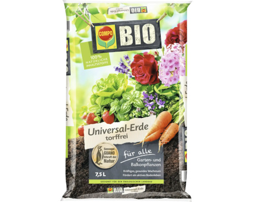 Universal-Erde torffrei COMPO BIO für alle Gartenpflanzen und Balkonpflanzen 7,5 L