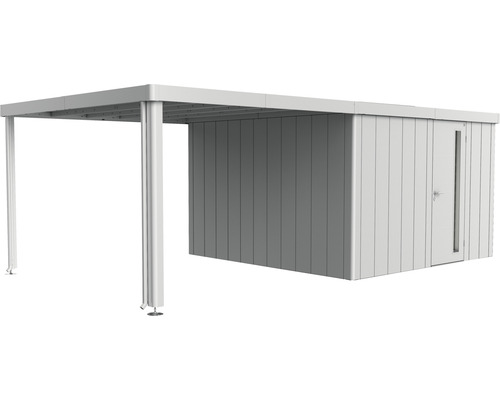 Seitendach Biohort zu Gartenhaus Neo Gr. 4A/4B/4C/4D 300 cm silber-metallic Überdachter Lagerraum mit einer Tür und Stützpfosten