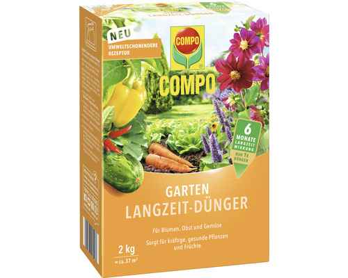 Langzeitdünger COMPO Garten Langzeitdünger für Blumen Obst Gemüse 2 Kg Universaldünger, für ca. 37 m²