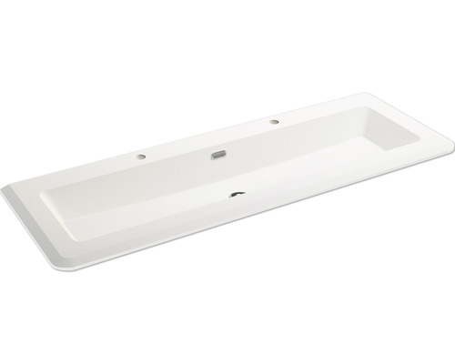 Baden Haus Möbelwaschtisch Doppelwaschtisch ICONA 141 x 49 cm weiß matt 50265 Rechteckiger Waschtisch aus Sanitärkeramik mit Hahnlöchern und Überlauf