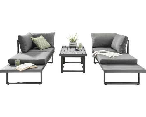 Gartenmöbelset mit zwei Liegen und einem Tisch