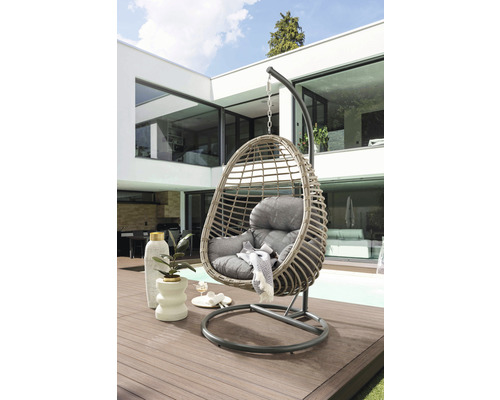 Hängesessel Destiny Coco Sunrise 95 x 95 x 195 cm Polyrattan grau flexibel Höhenverstellbar