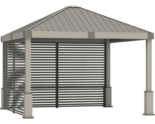 Pavillon mit Lamellenwänden und Metalldach