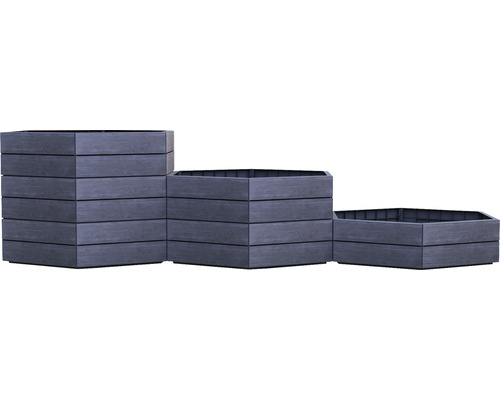 Gestapelte sechseckige Pflanzkästen aus Holz