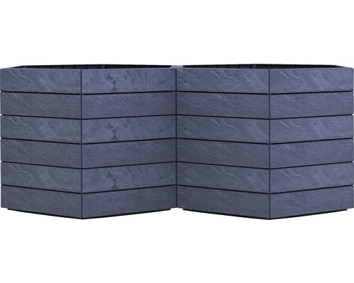 Zwei Pflanzkästen aus Steinmodulen, gestapelt und im Winkel angeordnet