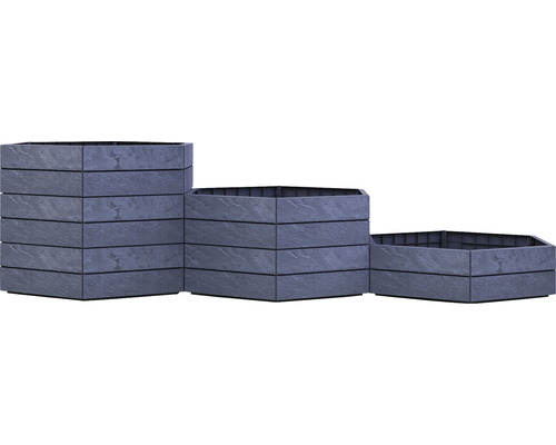 Gestapelte, sechseckige Pflanzkästen aus Stein für den Garten