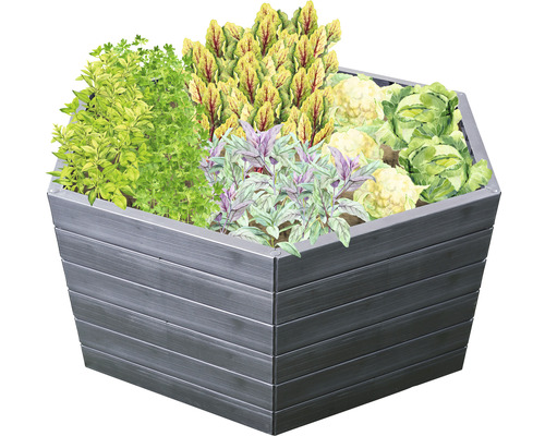 Hochbeet aus Metall mit verschiedenen Gemüsesorten