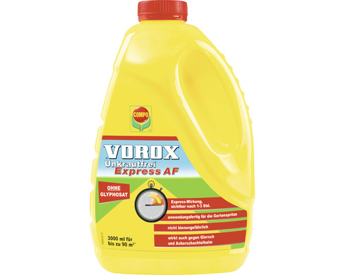 VOROX® Unkrautfrei Express COMPO 3 L Anwendungsfertiges Pumpspray VOROX Unkrautfrei Express AF Unkrautvernichter in einer gelben 3 Liter Flasche von Compo