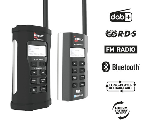 Zwei Baustellenradios Perfectpro Soloworker mit DAB Plus, RDS, UKW-Radio, Bluetooth und Lithiumbatterie