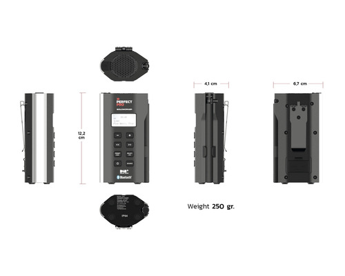 Perfectpro Bausstellenradio mit Bluetooth und Digitalradio, Abmessungen und Gewicht dargestellt