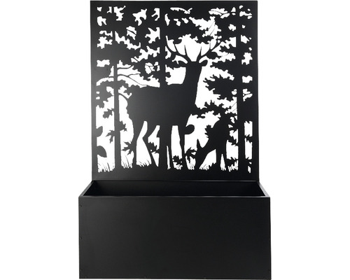 Pflanzkübel Blumenkasten Esschert’s Garden Metall 100 x 39 x 140,5 cm schwarz Pflanzkasten mit Hirsch- und Waldmotiv