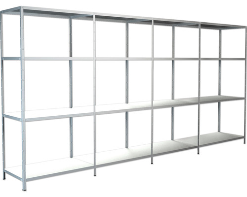 Steck-Grundregal und 3 Anbauregale Schulte weiß 1800x4000x350 mm 16 Böden Set Tragkraft 1360 kg Steck-Grundregal und 3 Anbauregale Schulte weiß 1800x4000x350 mm 16 Böden Set Tragkraft 1360 kg