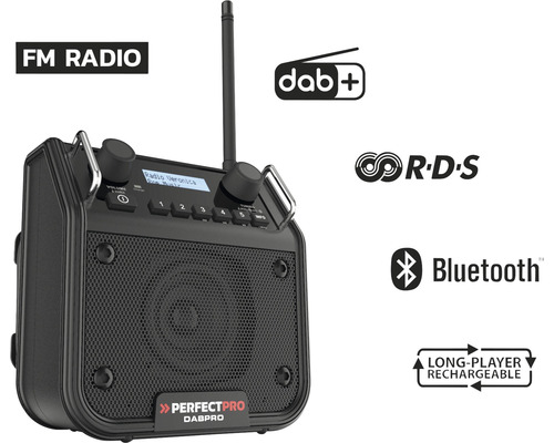 Perfectpro DABPRO Baustellenradio mit FM, DAB plus, RDS, Bluetooth und Akku