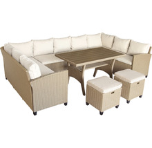 Dining-Set Gartenmöbelset Loungeset 9 -Sitzer bestehend aus: Dreisitzer-Sofa,2 Hocker,Tisch,inkl, Auflagen Polyrattan Stahl Beige-thumb-3