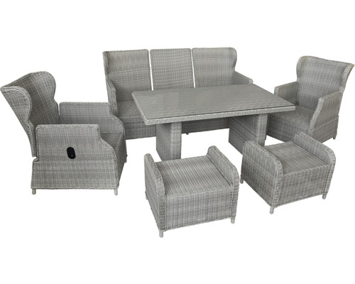 Gartenmöbelset aus Rattan mit Tisch, Bank, Sesseln und Hockern