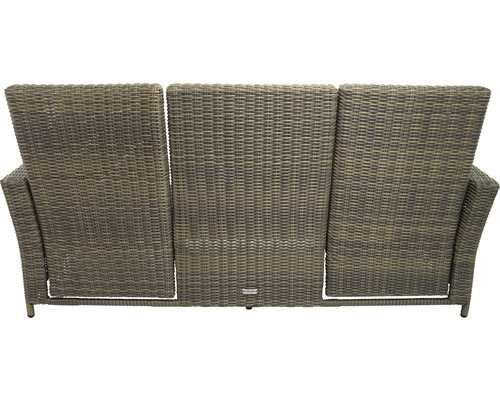 Rückansicht eines dreisitzigen Gartensofas aus Rattan