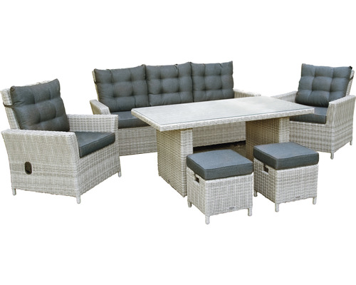 Gartenmöbelset mit Tisch, Sofa, Sessel und Hockern