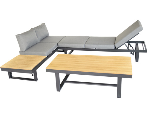 Gartenlounge-Set mit Ecksofa, Liege und zwei Tischen