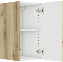 Offener Wandschrank mit Fachboden und Holztür