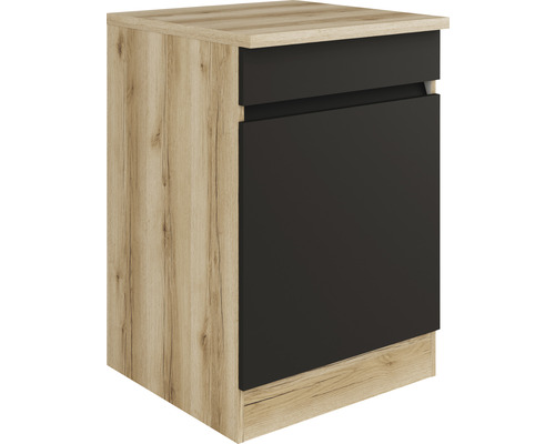 Spülenschrank Optifit Noah420 BxTxH 60 x 60 x 88 cm Frontfarbe anthrazit matt Korpusfarbe wildeiche