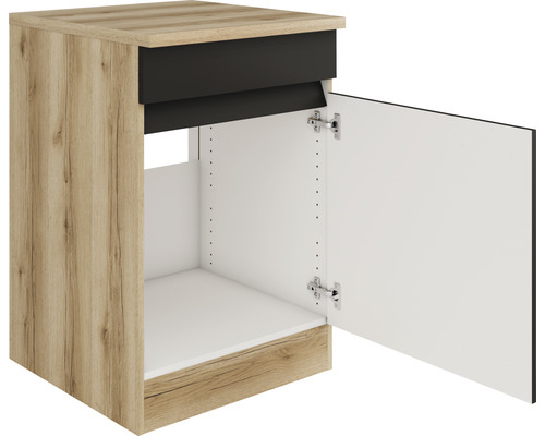 Unterschrank mit einer Schublade und einer offenen Tür
