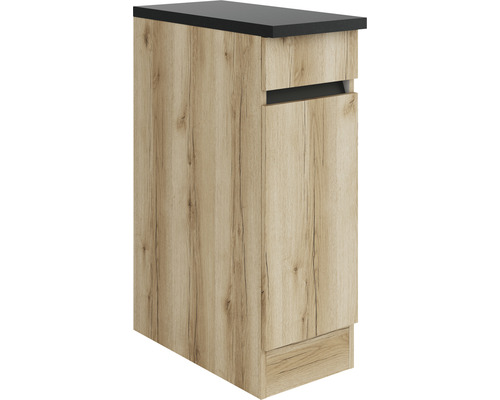 Optifit Unterschrank mit Schublade und Drehtür Kaya290 BxTxH 30 x 60 x 88 cm wildeiche strukturiert matt zerlegt Anschlag reversibel KLKA U306-0+ Waschbeckenunterschrank mit einer Tür und einer schwarzen Arbeitsplatte