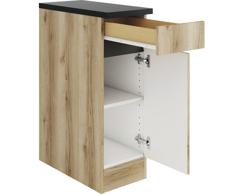 Küchenunterschrank mit Schublade und offener Tür