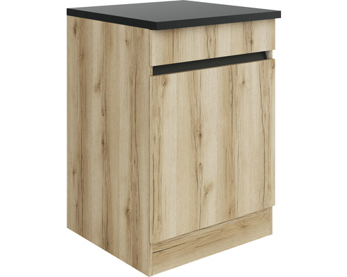 Optifit Unterschrank mit Schublade und Drehtür Kaya290 BxTxH 60 x 60 x 88 cm wildeiche strukturiert matt zerlegt Anschlag reversibel KLKA U606-0+ Unterschrank mit einer Tür und einer Arbeitsplatte