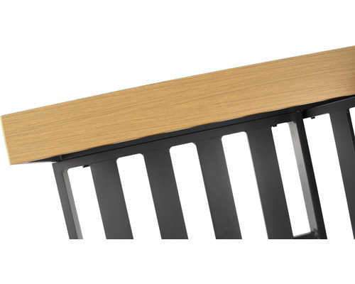 Detailansicht eines schwarzen Lattenrostes mit Holzrahmen