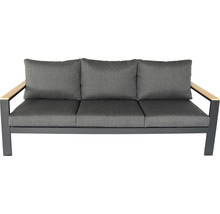Drei-Sitzer Gartensofa mit Polster und Holzarmlehnen