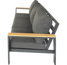 Gartencouch mit grauem Polster und Rahmen aus Metall und Holz