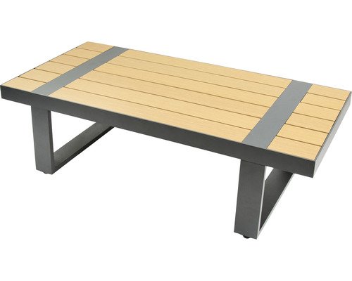 Rechteckiger Gartentisch mit Holzlatten und Metallgestell