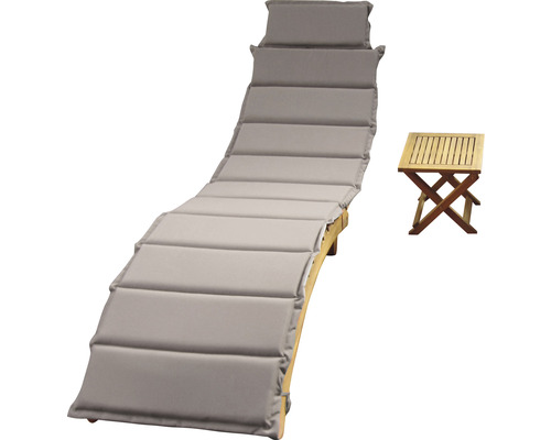 Gartenliege mit Auflage und Beistelltisch aus Holz