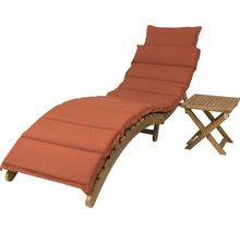 Gartenliege aus Holz mit Auflage und kleinem Beistelltisch